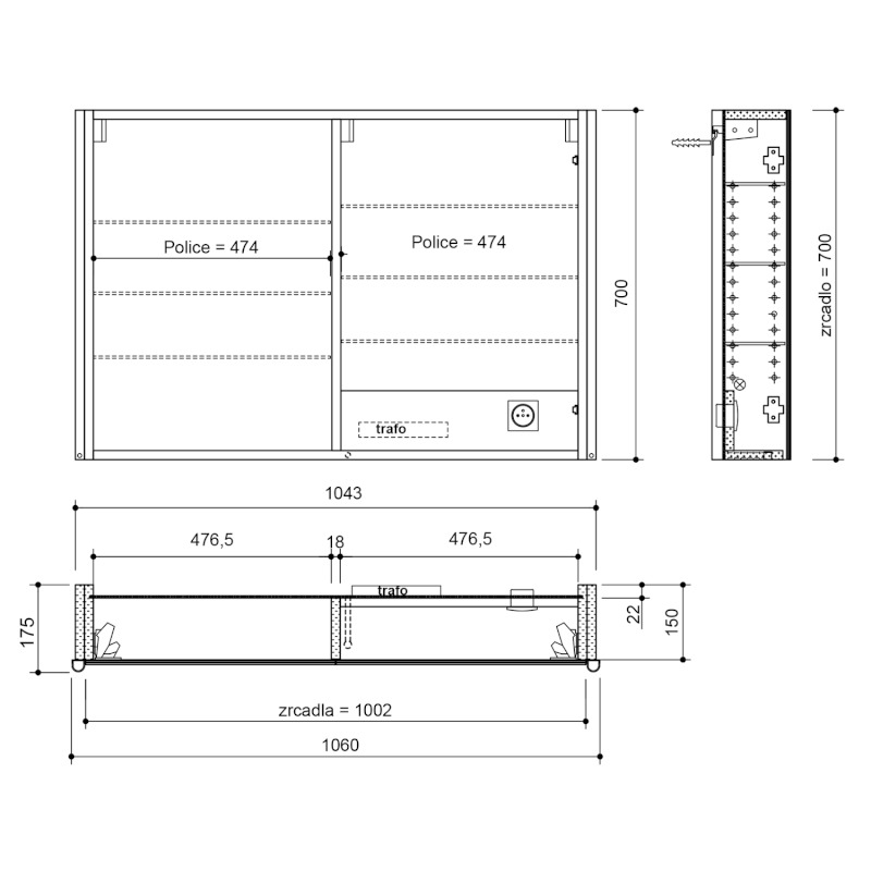 ALIX galerka s LED osvětlením, 106x70x17,5cm, bílá AX106-0030